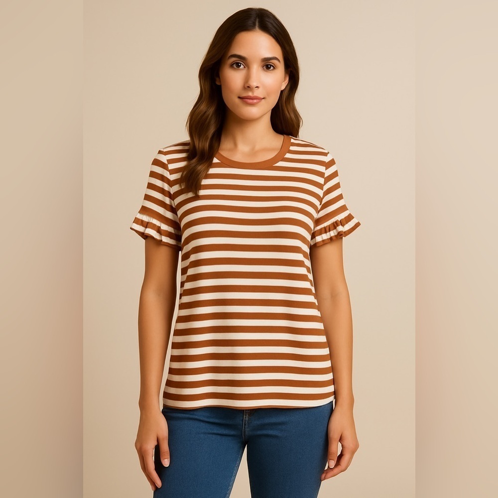 Jane & Delancey Striped Ruffle Sleeve Top Women’s S – Nautical Preppy Coastal